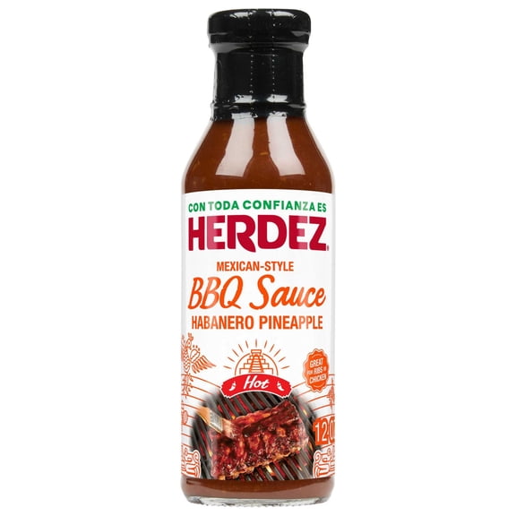 HERDEZ Habanero Pineapple Mexican-Style BBQ Sauce Hot, 12oz Glass Bottle
