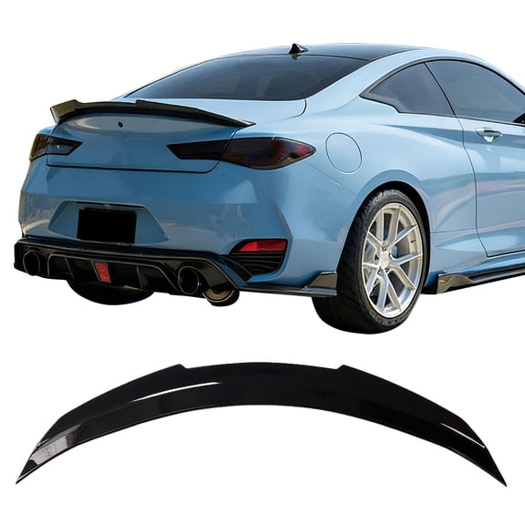 Ikon Motorsports Trunk Spoiler Fits 2017-2022 INFINITI Q60 All Models, PSM Style Gloss Black ABS Plastic Add-on Rear Trunk Lid Spoiler Wing Lip