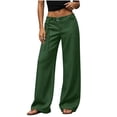 thumbnail image 4 of Women's Low Rise Drawstring Wide Leg Dress Pants Metal Ring Detail Loose Palazzo Trousers with Pockets Fall Elegant office Casual Pants Green, 4 of 8