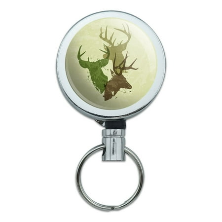 Deer Heads Design Hunting Hunter Camo Retractable Belt Clip Badge Key (The Best Camouflage Makeup)