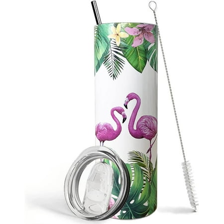 

Flamingo Tumbler Tropical Plant Skinny Tumbler With Lid and Straw Wife Bridesmaid Wedding Flamingo Lesbian Birthday Christmas Gifts for Women 20 Oz White coffee Travel Mug Cup