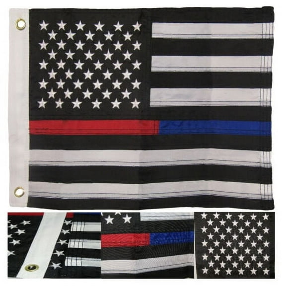 12x18 Embroidered Sewn USA Thin Red Blue Line 220D Nylon Flag 12"x18" Grommets