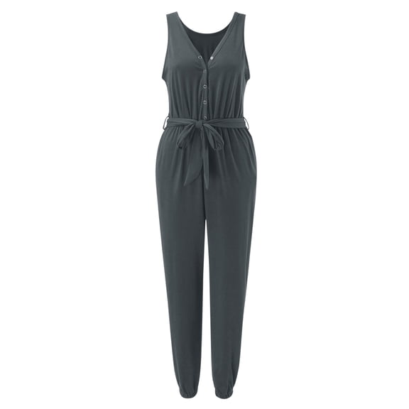 Vedolay Women Jumpsuits Womens Casual Short Sleeve Jumpsuits Elastic Waist Jumpsuit,Gray L
