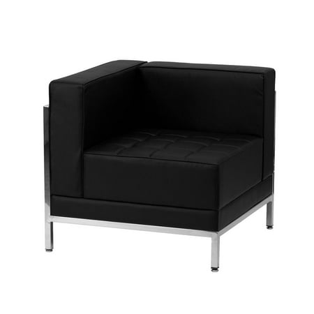 Small Corner Chairs Contemporary Black Leather Modular Left Corner Chair with Quilted Tufted Seat and Encasing Frame ()