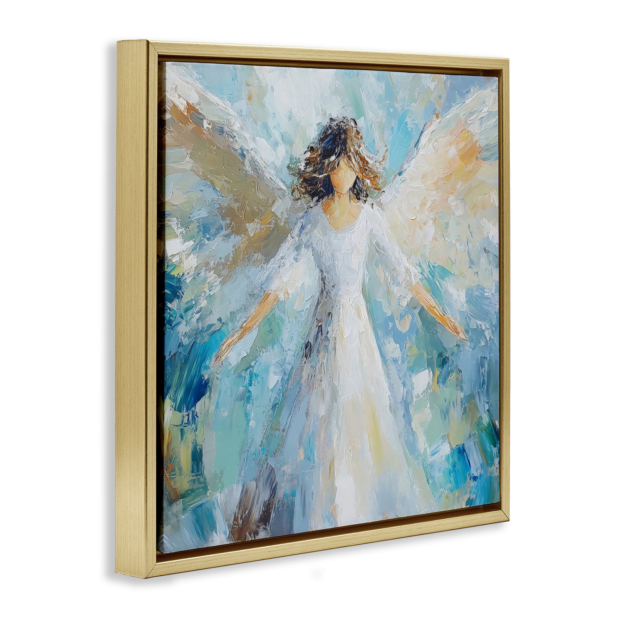 Flying Glory Angel Gold Framed Floater Canvas Wall Art, design by Petal Prints Design