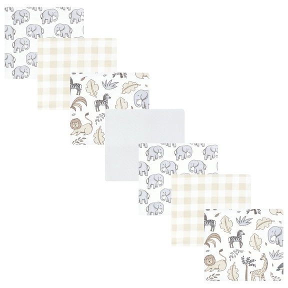 Hudson Baby Cotton Poly Flannel Receiving Blankets Bundle, Neutral Safari, One Size