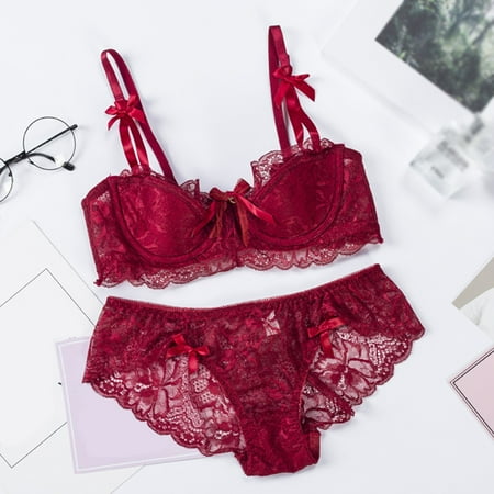 

Miayilima Bra Brief Sets For Women French Lace Thin Steel Rim Gathered Translucent Underwear Set