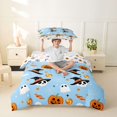 thumbnail image 2 of Homewish Spooky Halloween Twin Duvet Cover,Witch Hat Skull Pumpkin Candy Spider Pattern Twin Bedding,Baby Blue,Halloween Reversible,2-Piece,1 Duvet Cover and 1 Pillowcase, 2 of 6