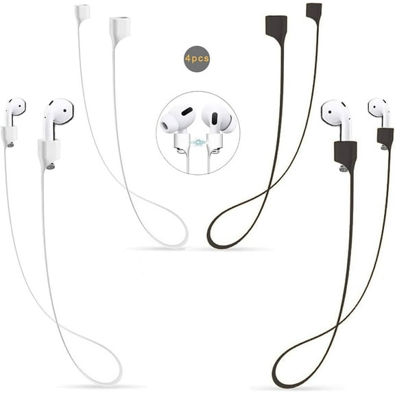 Airpods Strap Magnetic Cord Anti-Lost Leash Sports String, 4 PCS Colorful Soft Silicone Earphone Lanyard, Compatible with Airpods Pro/2/1 (White White Black Black)