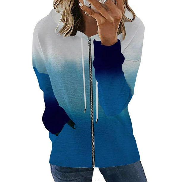 Pntutb moda mujer manga larga cremallera frente abierto suelta prendas de vestir exteriores blusa estampada abrigo Tops bolsillos blusa con capucha liquidación Pntutb Pntutb-6479
