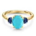 thumbnail image 3 of Gem Stone King 10K Yellow Gold Green Turquoise and Blue Created Sapphire Engagement Ring for Women | 2.00 Cttw | Oval 9X7MM | Gemstone Birthstone | Size 8, 3 of 6