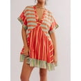 thumbnail image 3 of SUNSIOM Femmes Boho Mini Robe d'Été Floral Manches Courtes V Cou Fluide Décontracté Robes de Plage avec Poches, 3 of 7