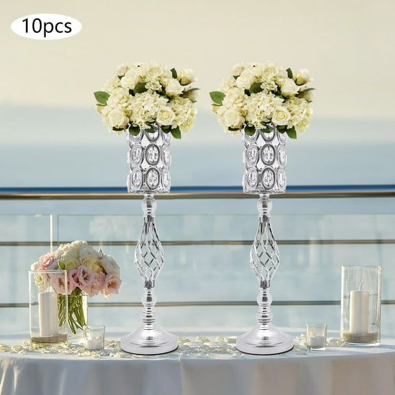 Wedding Flower Vases, Silver Elegant 10Pcs Flower Vases for Centerpieces, Wedding Vase for Tables 6.3-inch Round Base