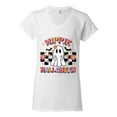 thumbnail image 2 of Wild Bobby Hippie Halloween Ghost Bats Stars Halloween Pink Orange Purple Halloween Halloween Women Standard V-Neck Tee, White, Medium, 2 of 6