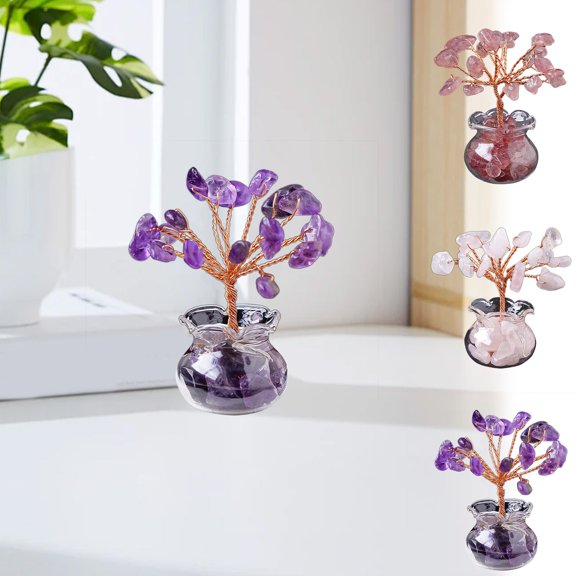 Crystal Tree Natural Crystal Chip Ornament Hand Woven Desktop Decoration for Meditation Zen Decor and Positive Energy Home Office Gift Topliu