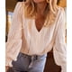thumbnail image 5 of Blusas de Larga para Mujer, con Encaje Festoneado y Ojales, Cuello en V, Informales, Holgadas, A . Albaricoque S, 5 of 9