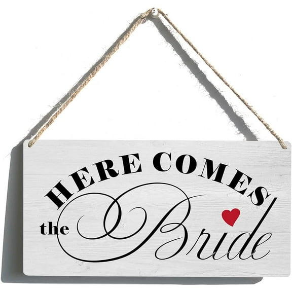 Wood Sign 5x10 Inch Wedding Ceremony Sign Gift Farmhouse Here Comes The Bride Wooden Hanging Sign Plaque Wall Art Decor For Home Wedding Decoration Gift For Women Men