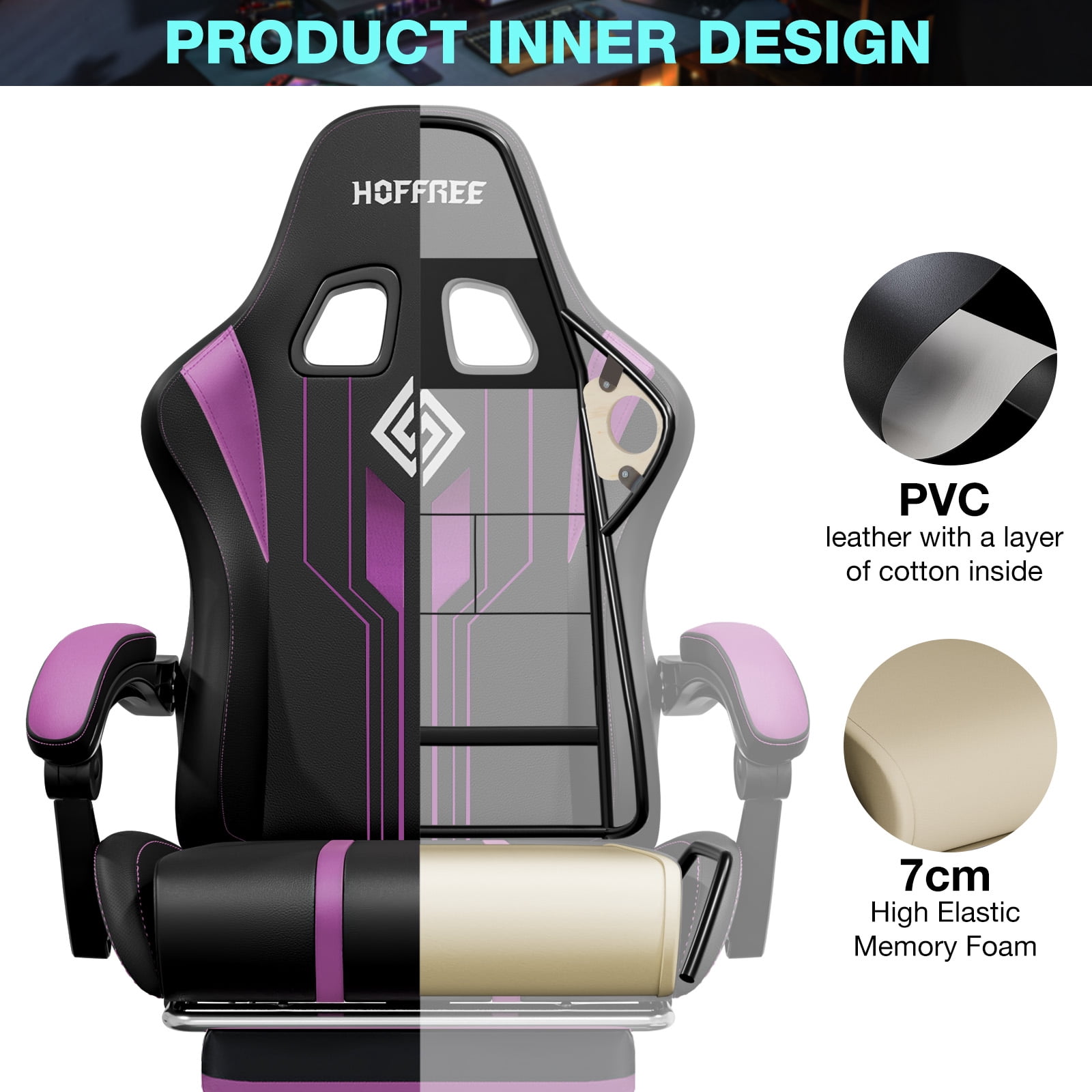 Hoffree Gaming Chair with Speakers Big and Tall Office Chair with Footrest Heavy Duty Gamer Chair with Lumbar Support Height Adjustable 360-Swivel Seat and Headrest for Adults, 400lbs