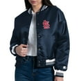 thumbnail image 2 of Women's Starter  Navy St. Louis Cardinals Printed Logo Cropped Satin Varsity Full-Snap Jacket, 2 of 3