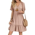 thumbnail image 1 of Daeful Robe Mini pour Femmes Manches Courtes Robes de Soirée Col en V Kaftan Été Plage Robe d'Été Rose P, 1 of 3
