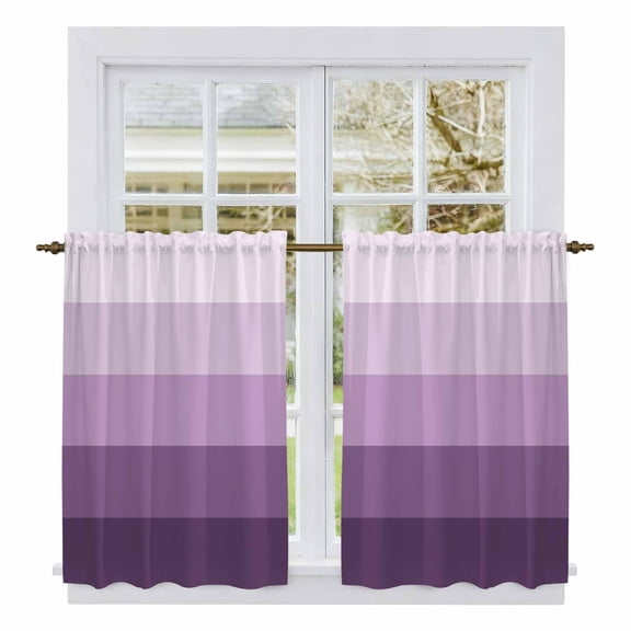 Purple Ombre Tier Curtains, Modern Abstract Art Farmhouse Striped Light Filtering Kitchen Curtains, 2Pcs Rod Pocket Half Window Treatments Panels for Sink Cafe Cabinet Basement 27.5x45 Inches