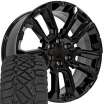OE Wheels CV68 22 Inch Rims and Tires Fit Suburban 1500 High Country Style 6x139.7 22x9 Gloss Black - Hollander 14088 - TerraMax RT 285/45-22 (Set of 4)