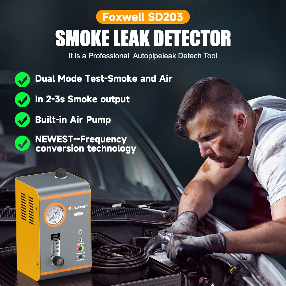 FOXWELL SD203 Automotive Smoke Machine with Pressure Gauge & Flow Meter, All Systems EVAP Vacuum Leak Detector