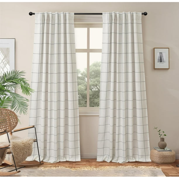 Cortinas DriftAway de lino a cuadros, 2 paneles, 132 x 213 cm, color gris