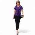 thumbnail image 6 of Women's Sequin Short Sleeve Top with Satin Trim V-Neckline and Rolled Cuffs - Small, Purple, 6 of 7