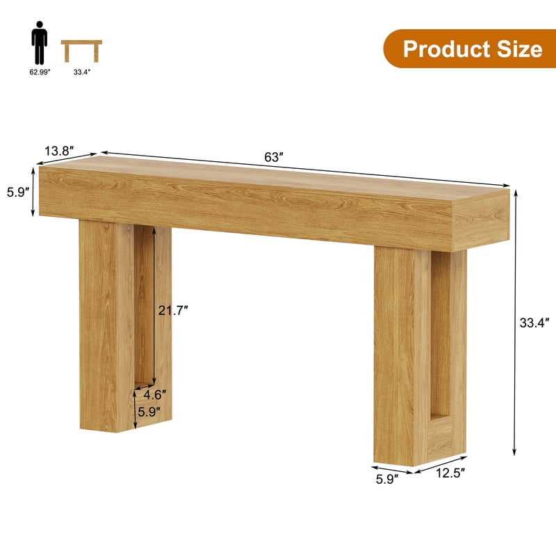 63-Inch Long Console Table with Sensor Light, Farmhouse Entryway Table, Wooden Rectangular Sofa Table Behind Couch for Entrance, Hallway, Living Room