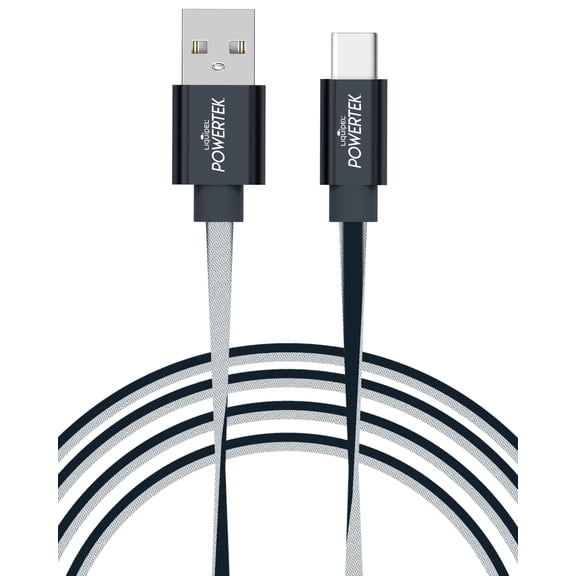 Liquipel Powertek USB Type C Charger Cable, 6ft Fast Charging USBC to USBA Cord, Adapter for Car, Galaxy, Android, Note, MacBook, Nintendo, Playstation, Chromebook, Pixel, Two Tone Black
