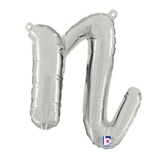 14 inch Script Letter N - Silver (Air-Fill Only) Betallic Foil Mylar Balloon - Party Supplies Decorations