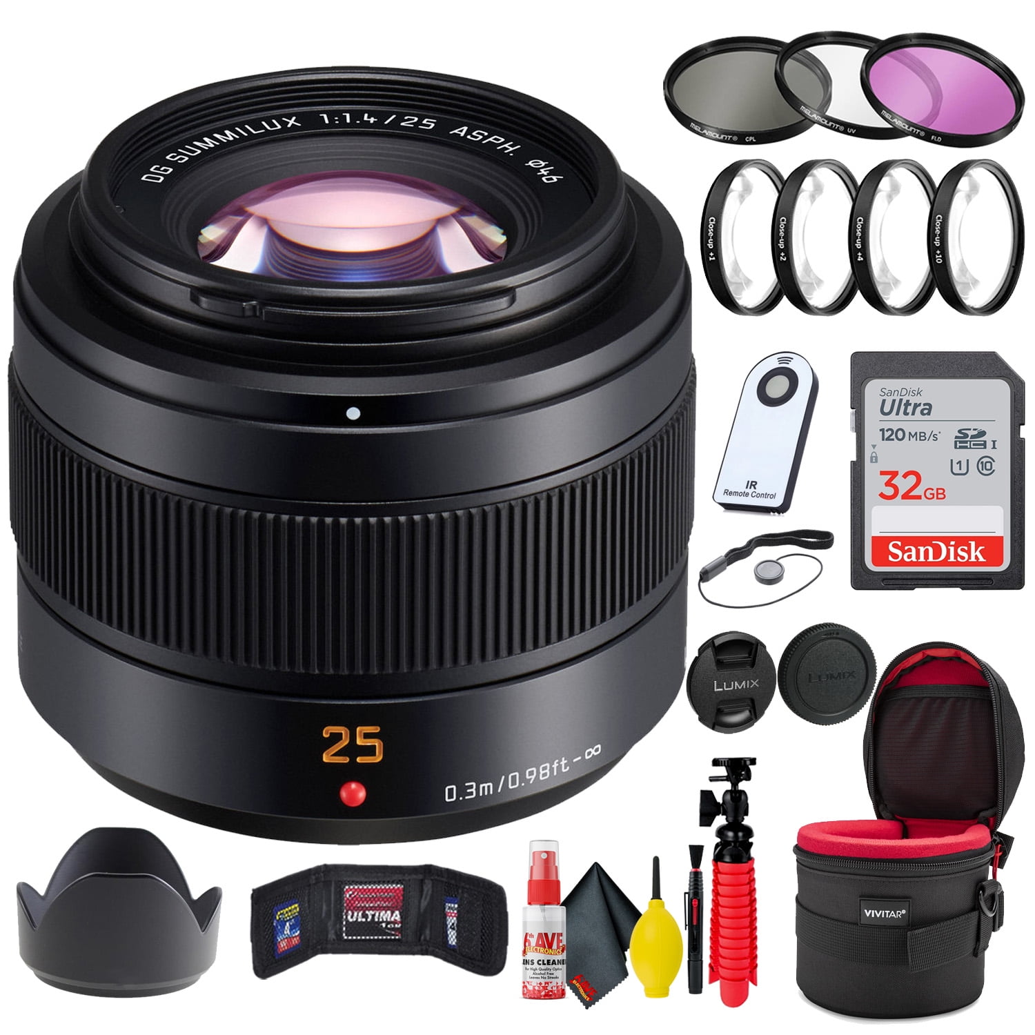 Panasonic Leica DG Summilux 25mm f/1.4 II ASPH Lens + 32GB SD Card