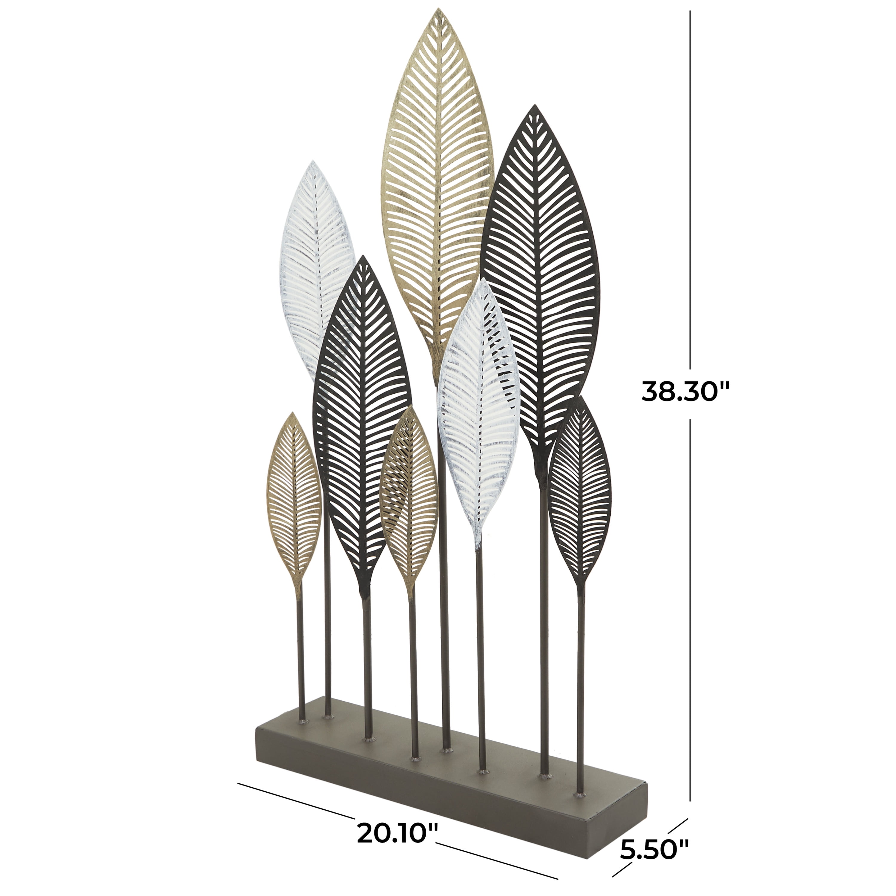 20" x 38" Bronze Metal Leaf Sculpture with Black Base, by DecMode