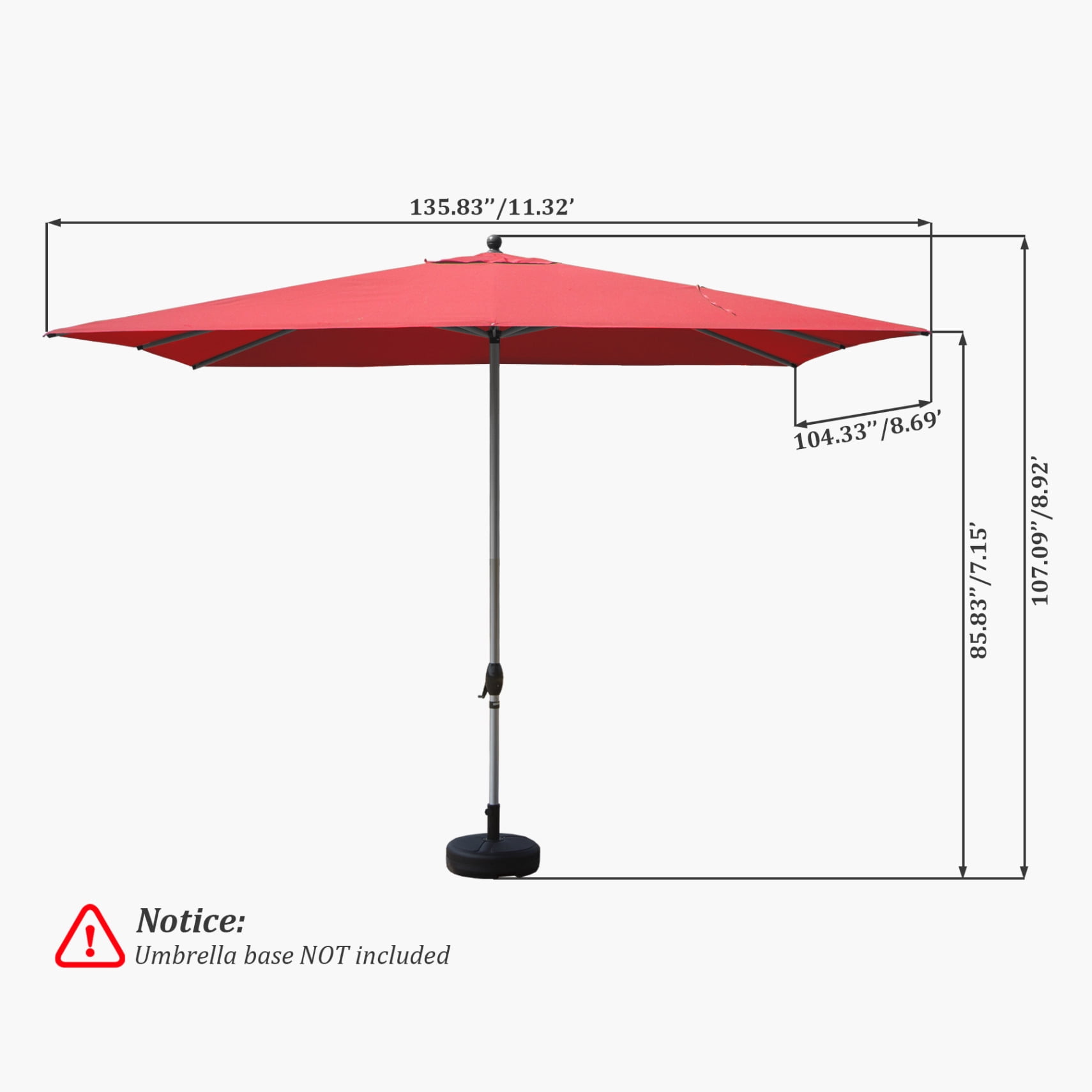 9'X11.5' Adjustment Rectangle Cantilever Umbrella with Push-Button Tilt , Patio Umbrella with Crank Open System, Aluminium Outdoor Umbrella for Backyard, Pool, Brick Red