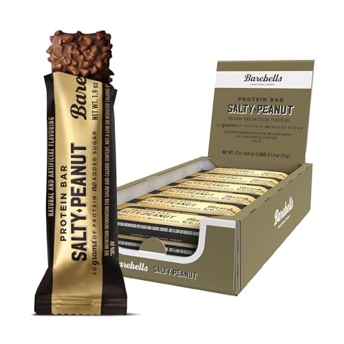 Barebells Barras de proteína de maní salado - 12 unidades, 20 g de golosinas altas en proteínas - Barra nutricional de chocolate con 1 g de azúcares totales - Desayuno para llevar o refrigerio después