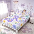 thumbnail image 3 of Meiyoeat Daisy Floral K Letter Full Size Sheets for Women Girls, Purple Princess Cartoon Bed Sheets, 4 Pieces, 3 of 5