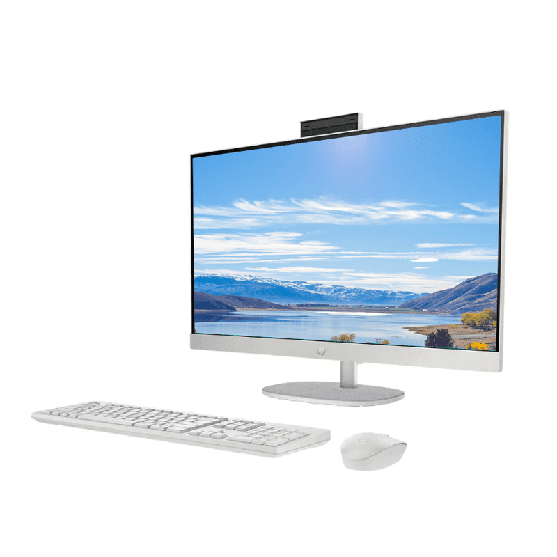 HP 27" FHD All-in-One Desktop Computer, Intel 12-Core Ultra 7 155U Processor, 32GB RAM 1.5TB Storage (1TB SSD+512GB External), Wireless Keyboard & Mouse, Windows 11, PLUSERA Earphones, White