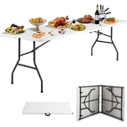 NiamVelo Folding Table 8 ft Heavy Duty Foldable Table Camping Working Table Indoor Outdoor Plastic Table Utility Party Dining Table with Lock Function, White