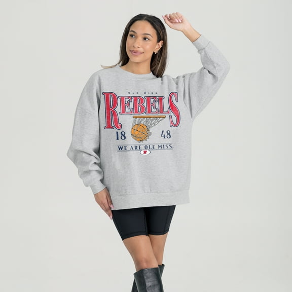 Women's Gameday Couture Gray Ole Miss Rebels Basketball Premium Fleece Drop Pullover Sweatshirt