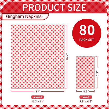 DYLIVeS 80 Count Gingham Disposable Paper Dinner Red Buffalo plaid Napkins Disposable Towels 3 Ply Guest Napkins Red and White Checkered Napkins