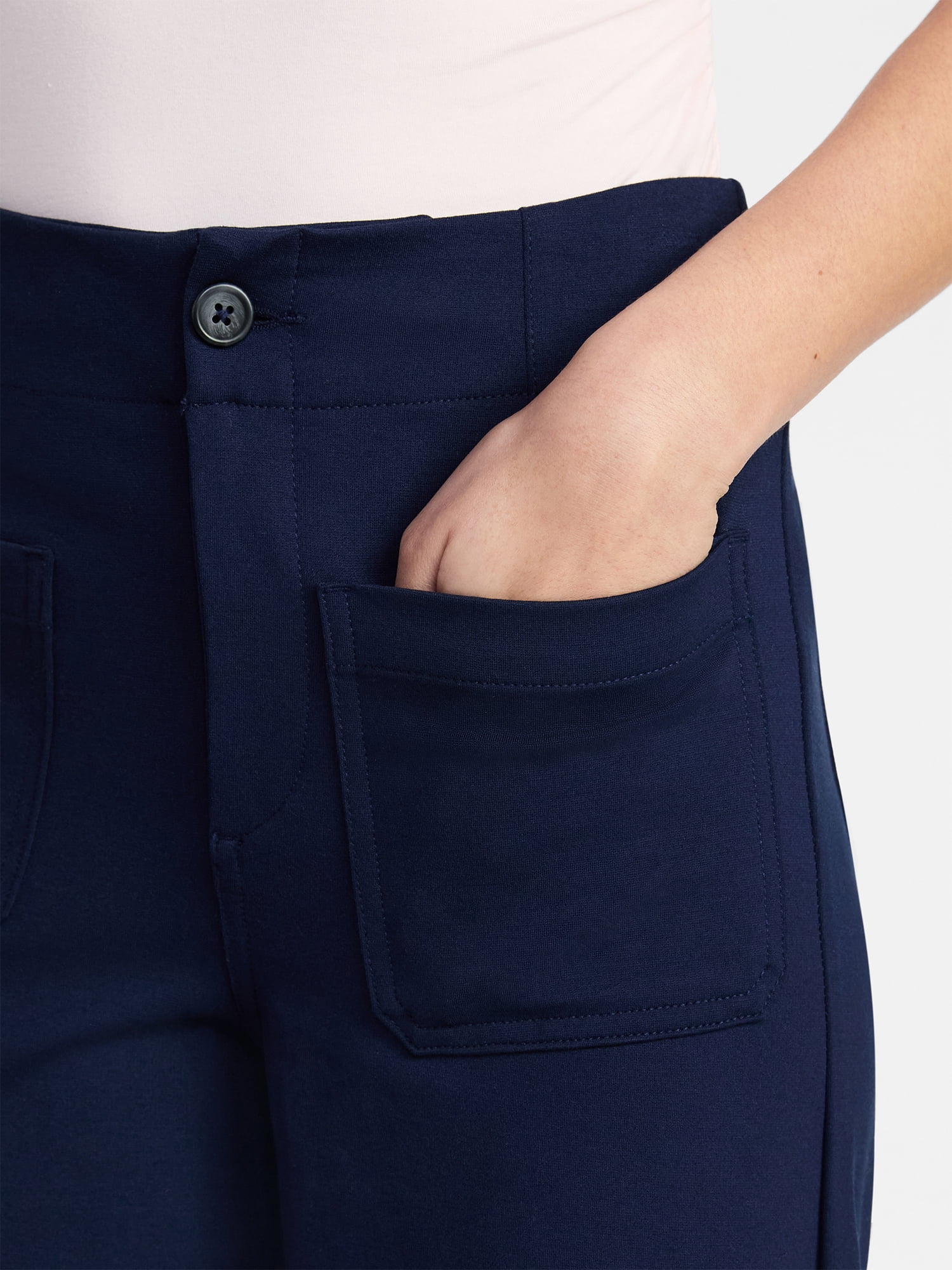 Time and Tru Women's Ponte Knit Patch Pocket Pants, 28" Inseam, Sizes 0-20