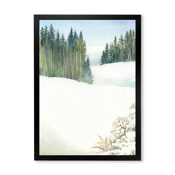 Designart 'Pine Forest In Snowy Winter Mountains' Traditional Framed Art Print