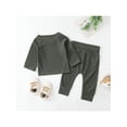 thumbnail image 3 of Unisex Baby Waffle Outfits Set Long Sleeve Round Neck Sweatshirt + Drawstring Pants Sets for Fall Winter, 3 of 9