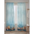 thumbnail image 5 of Summer Ocean Sheer Curtains 2 Panels Set Watercolor Starfish Shell Linen Texture Lihgt Filtering Rod Pocket Voile Drape, Semi Sheer Window Curtains for Bedroom Living Room, 52"x96", 5 of 5