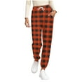 thumbnail image 2 of Qulqfy Lounge Pants Women Plaid Orange Pants Trendy Fall Jogger High Waisted Pants for Women, 2 of 6