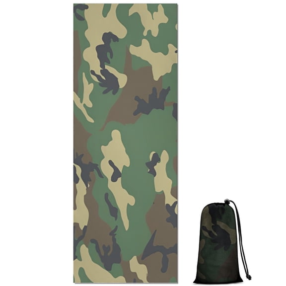 Green Brown Camo Classic Pattern Hot Yoga Mat Towel Non Slip for Hot Yoga - Quick-Drying Yoga Mat Cover with 4 Corner Pockets with Travel Bag - Hot Yoga Towel Non Slip 70"x26"