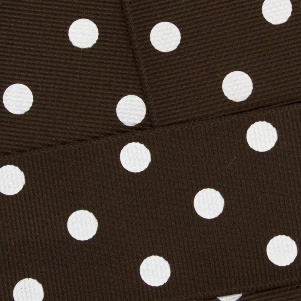 7/8" Grosgrain Ribbon White Dots 850 Brown 100 Yard