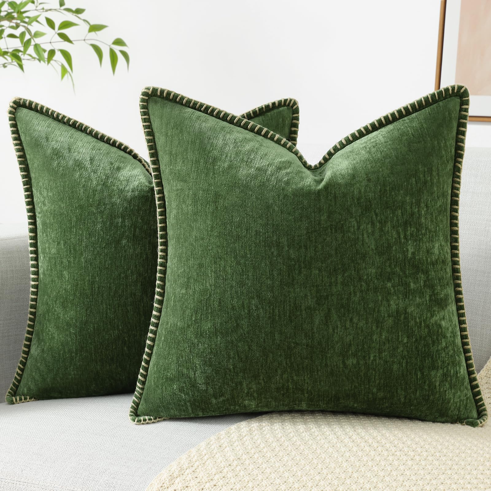 decorUhome 18x18 Chenille Throw Pillow Covers, Forest Elf, Set of 2 photo 1