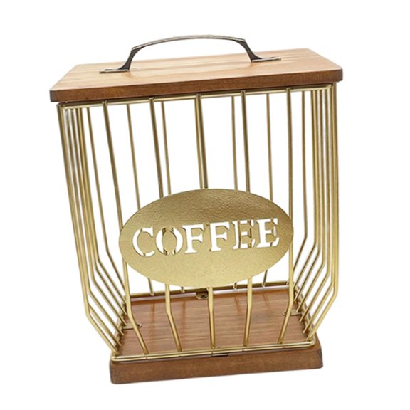 Coffee Pod Holder Modern Coffee Pod Basket Decor Organizer Cup with Wood Lid Iron Coffee Pod Container for Hotel Kitchen Espresso Capsules Style A